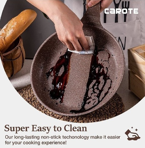 CAROTE 4.5 Qt Saute Pan w/Lid ~ Nonstick ~ TERRA BROWN Granite ~ ALL Stovetops Item image 8