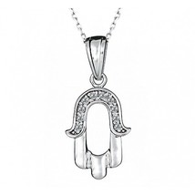 Diamant Hamsa Hand Anhänger Jüdisch Halskette 16 &quot; 14k Weiss Gold 0.19 K... - $501.55