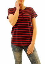 SUNDRY Womens T-Shirt Casual Striped Short Sleeve Cosy Fit Red Size S - £29.12 GBP