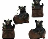 Ebros Western Set of 4 Black Bears In Canoe &amp; Basket Christmas Ornament - $24.99