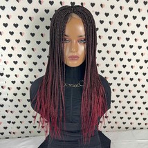 Box Braid Handmade Braids Braided Lace Closure Front Wig Small Braids Ombre Red - £117.15 GBP