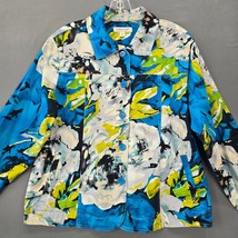 Coldwater Creek Blue Jacket Stretch Preppy Floral Button Up Lightweight ... - $190.60 MXN