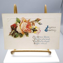 Antique Embossed Greetings Postcard, Roses and Poetry Floral Divided Back - £9.90 GBP