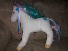 Douglas Cuddle Toy Horse Pony Plush 12" White Rainbow Mane Tail Blue Pink Purple - £20.39 GBP