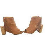 Catherine Ankle Boots Sz 8 Brown Open Toe Fringe Chunky Heel Cowgirl Boh... - $28.40