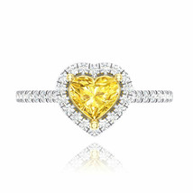 Heart Diamond Engagement Ring Fancy Yellow Color 1.38 TCW Treated 14k White Gold - £1,506.50 GBP