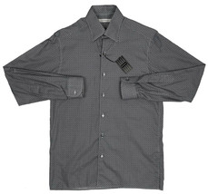 NEW $395 Ermenegildo Zegna Shirt! M  Black White &amp; Blueish Gray Geometric Design - £103.60 GBP