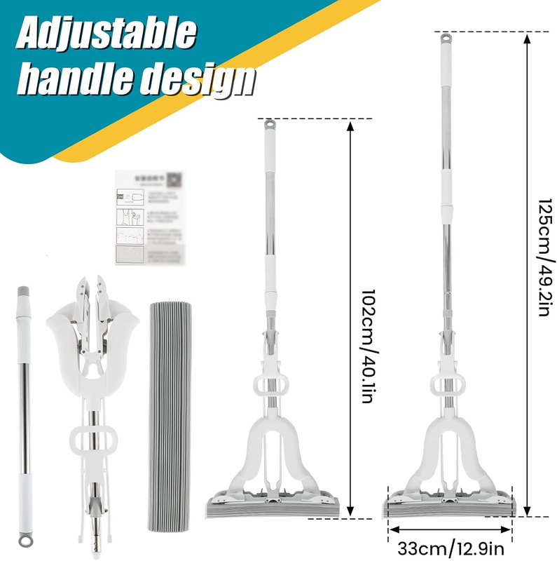 Elegant White PVA Sponge Mop, Adjustable Handle & Super Absorbent Sponge for Wet Item image 2