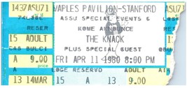 Vintage The Knack Ticket Stub April 11 1980 Stanford University - £27.25 GBP