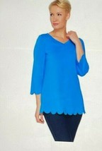 Isaac Mizrahi Live! 3/4 Sleeve Scallop Detail Tunic French Blue Small - £7.55 GBP