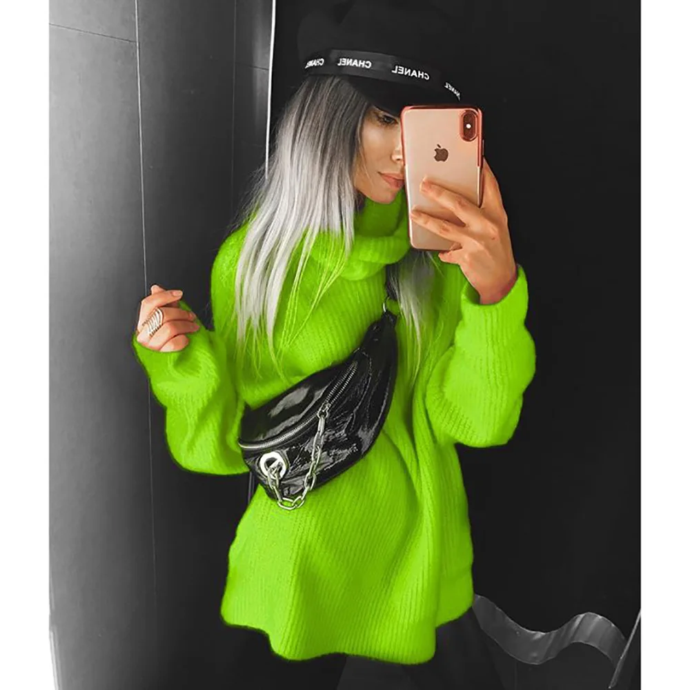 High Neck  Women s Autumn Winter Pink Orange Neon Green Pullover Casual Knit  ne - £103.95 GBP