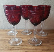5 Cristal D&#39;Arques-Durand &quot;Antique Ruby&quot; Water Goblets 8&quot; Pressed Cut Ruby - £31.34 GBP