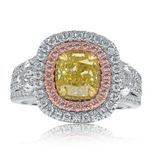 GIA Certified 2.64Ct Cushion Natural Fancy Yellow Diamond Ring 18k Gold - £10,589.11 GBP