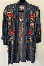 JOHNNY WAS Katya 100% Viscose Embroidered Kimono Top Blue Floral Size Small - $111.21