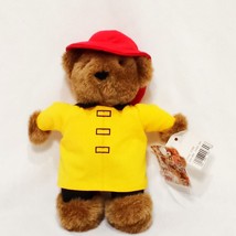 Bear Yellow Raincoat Red Hat Plush Stuffed Animal Toy 8&quot; Hug-A-Plush 1991 - £12.36 GBP