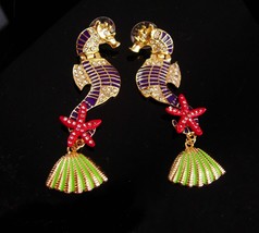 3&quot; seahorse earrings - sea goddess chandelier earrings - rhinestone pier... - £66.86 GBP