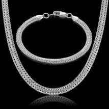 Men Women&#39;s Jewelry Set Gold Silver Color Bracelet Necklace Set Curb Cub... - £18.22 GBP