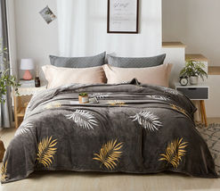 Gold Leaves - Throw Super Soft Flannel Fleece Blanket Lightweight Bed Warm - £15.94 GBP