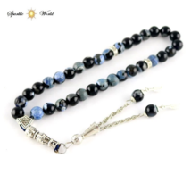 Black &amp; Blue Agate Stone Islamic Prayer 33 Beads,  8 &amp; 10mm Large Beads Tasbih - £14.86 GBP+