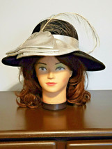Vintage Mr. John Moderne New York Paris Black w/ Silver Bow Feather Women&#39;s Hat - £61.88 GBP