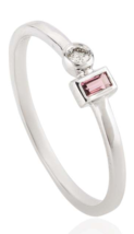 14k Solid White Gold Two Stone Tourmaline and Diamond Stackable Ring - £211.88 GBP
