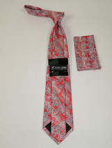 Men's Stacy Adams Tie and Hankie Set Woven Silky #St407 Red Paisley image 2