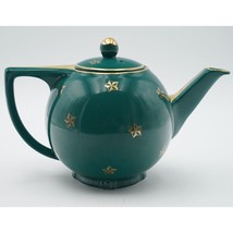 Vintage Hall 0740 6-Cup Star Teapot &amp; Lid Green, Gold Star Motif Made in USA - £31.54 GBP
