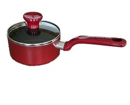 T-FAL ~ RED ~ 1 Quart SAUCEPAN w/Vented Lid ~ Non-Stick ~ Thermo-Spot Technology - £22.55 GBP