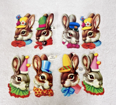 Vintage Bunny Rabbit Heads Fancy Hats Die Cut Paper 4 Sheets England MLP... - $9.41
