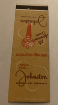 Vintage Matchbook Cover Matchcover Johnston Candies &amp; Chocolate WI NY - £3.17 GBP