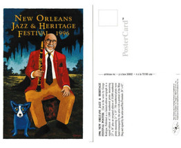 1996 New Orleans Jazz Festival Poster Post Card Fountain Rodrigue Blue Dog - £20.32 GBP