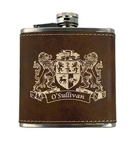 O&#39;Sullivan Irish Coat of Arms Leather Flask - Rustic Brown - £20.59 GBP