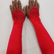 Sexy Women's Nylon Spandex Blend Fingerless Stretch Red Gloves - One Size image 3
