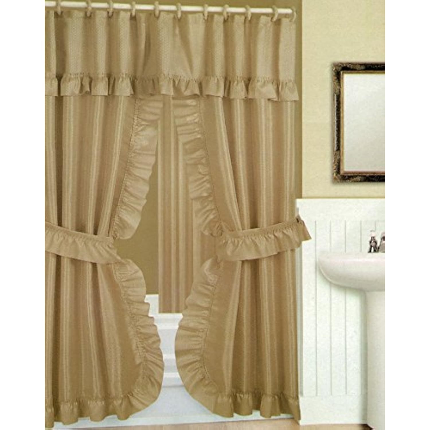 Double Swag Shower Curtain With Liner Set, Taupe (Tan), 70X72