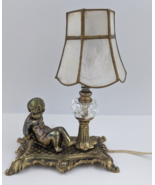 Vintage Art Nouveau Cherub L &amp; L WMC Loevsky Small Brass Lamp Oyster She... - £70.88 GBP