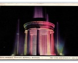 Brooks Memorial Fountain Night View Marshall Michigan MI WB Postcard W18 - £3.09 GBP