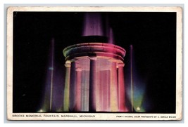 Brooks Memorial Fountain Night View Marshall Michigan MI WB Postcard W18 - £3.12 GBP