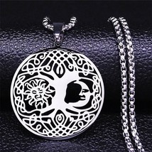 Celestial Yggdrasil Necklace Stainless Steel Sun Moon Tree of Life Pendant - £15.81 GBP