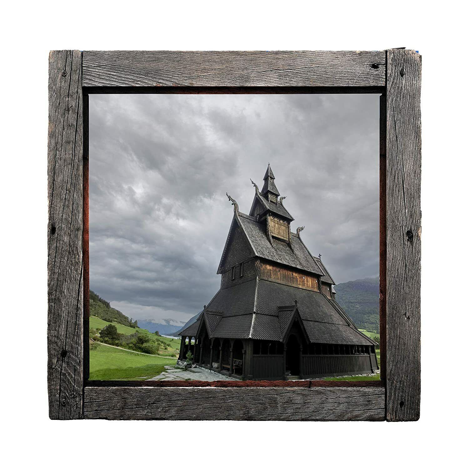 Viking Great Hall - Rustic Windowscape Series Wall Decal - Peel and Stick - £23.98 GBP