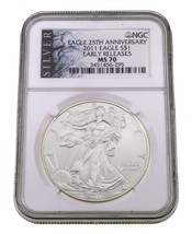2011 Silber American Eagle Ausgewählten Von NGC As MS70 Frühe Ausgaben 25th Ann - £65.50 GBP
