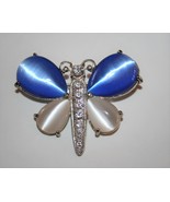 Silver Butterfly Blue Moonglow Glass Rhinestone Brooch Pin  J260 - £15.80 GBP