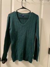 Basic Editions Women&#39;s Green Knit Sweater Long Sleeve V-Neck Size Large  - $25.48