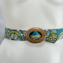 VERA BRADLEY Reversible Fabric Belt Wooden Buckle Blue &amp; Green Floral Pa... - $8.99