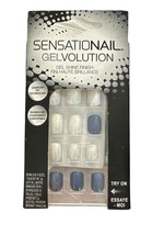 Sensationail Gelvolution Gel Shine Finish Press on Nail Navy Blue White ... - £8.55 GBP