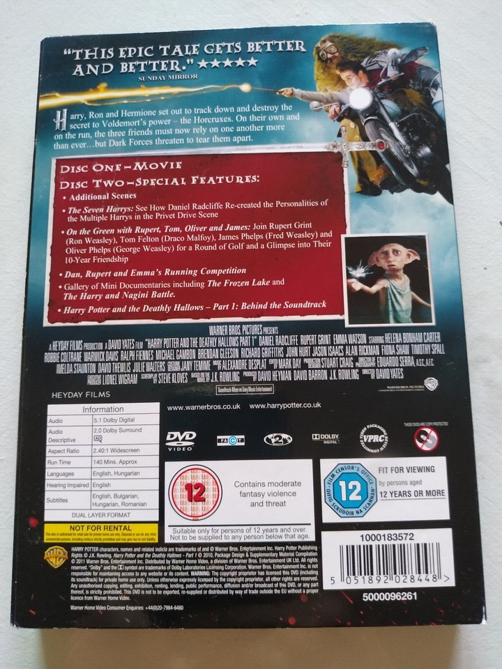 HARRY POTTER And Deathly Hallows Part 1 - 2 X DVD + Extras Ingles Region 2 Am Item image 2