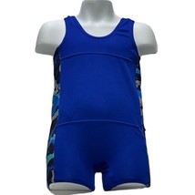 SPEEDO Swimsuit 1 Piece Printed Splice Square Neck Kids Size 1 -2 years Blue - £14.05 GBP