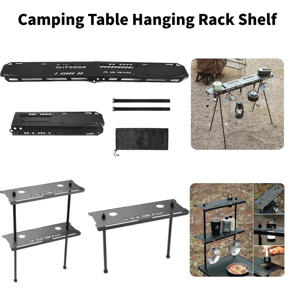 foldable hiking table hanging rack shelf durable lantern pole stand outdoor bbq picnic thumb200