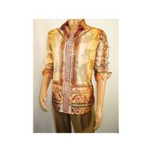 Men Sports Shirt PAZO by DE-NIKO Long Sleeves Medallion Print Soft DNK6903 Gold image 10