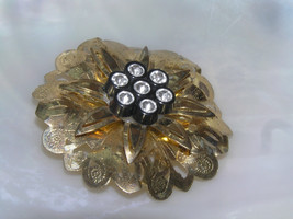 Vintage Lightweight Cut-Out Layered Goldtone Flower with Black &amp; Clear Plastic - £5.23 GBP