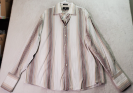 Giorgio Brutini Dress Shirt Men Size 2XL Neutrals Multi Strip Collar But... - $18.85